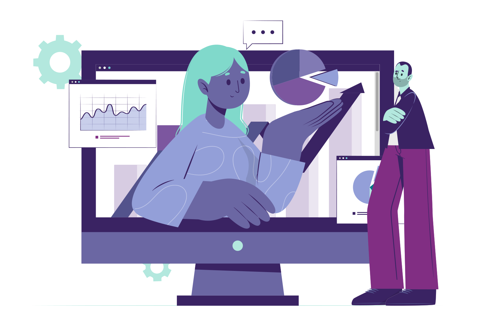 Illustration:  marketing experts analysing charts